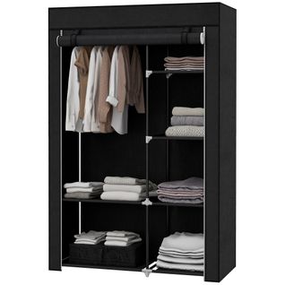 Armoire en tissu noire avec 6 étagères et tringle pour vêtements 103x43x162,5 cm