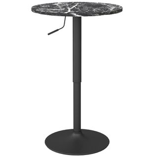 Table Bar Ronde Mdf Marbré 60×68-93,5 Cm Pour Petits Espaces, Noir