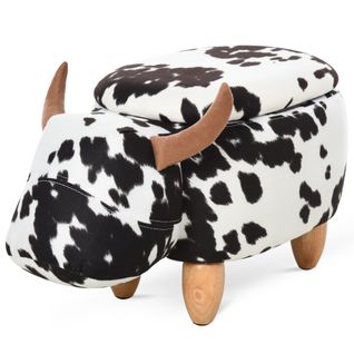 Pouf De Rangement En Tissu Avec Design De Cochon, Noir Et Blanc Pour Salon Et Chambre D'enfants