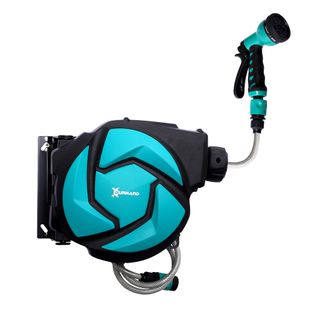 Enrouleur De Tuyau 10 M Plastique Résistant Au Gel -5 à 45 °c Avec Multibuse, Bleu Noir