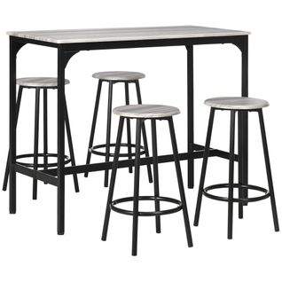 Table De Bar 5 Pièces Métal Avec 4 Tabourets Style Industriel, Gris
