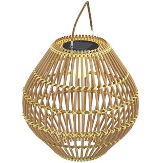 Lampe Solaire Rattan Étanche Avec Capteur De Lumière Design En Tambour, Jaune