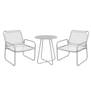 Ensemble Bistro 3 Pièces Mobilier De Balcon Mesh Léger Gris, 1 Table 2 Chaises, Salon De Jardin