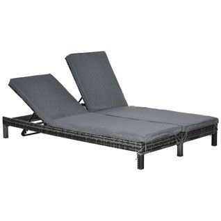 Transat En Polyrattan Pour 2 Personnes, Métal Et Rattan Pe, Dossier 5 Positions, 196x120x28cm