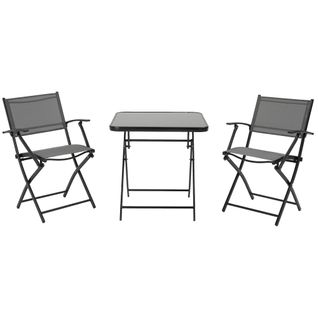 Ensemble De Balcon Pliable 2 Personnes Métal Mesh Avec Table Et 2 Chaises, Noir Gris