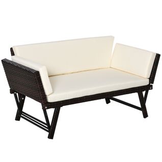 Canapé Pliant De Jardin 2 Places En Polyrattan Et Acier, Accoudoirs Confort, Brun