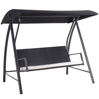 Balançoire De Jardin 3 Places En Métal Et Polyrattan Avec Toit, Noir 198x124x179 Cm