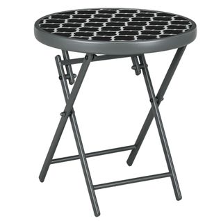Table pliante d’appoint avec plateau en verre 45x45x50 cm, noire, pour jardin et camping