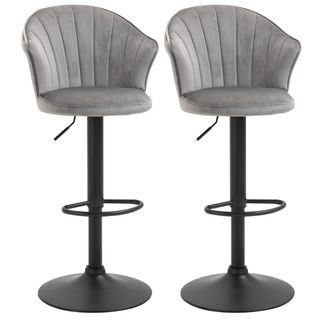 Set De 2 Tabourets De Bar Pivotants Avec Dossier, Réglable En Hauteur, Velours Gris