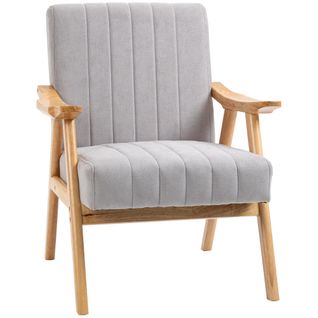 Fauteuil Relax En Tissu Avec Accoudoirs, Pieds En Bois De Goma, Design Scandinave, Gris Clair
