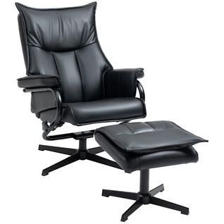 Fauteuil Relax En Similicuir Et Acier, Dossier Inclinable, Repose-pieds, Pivotant, Noir