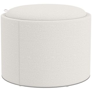 Pouf Rond En Lin Avec Espace De Rangement Et Couvercle Rabattable, Crème, Ø56 X 42 Cm