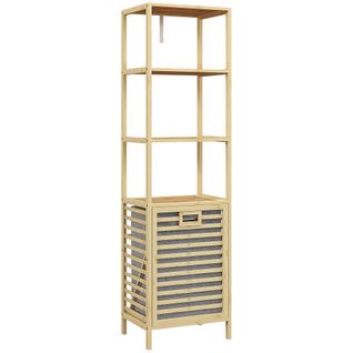 Étagère En Bambou, 3 Étagères Ouvertes, Panier En Tissu, Protection Contre Les Basculements, Naturel