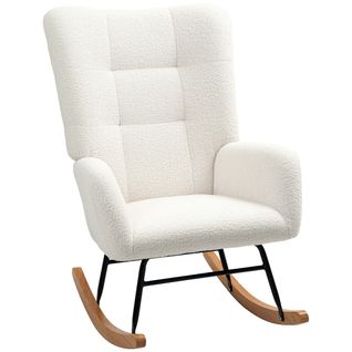 Fauteuil à Bascule, Accoudoirs, Tissu Peluche Crème, Relax Pour Chambre Et Salon