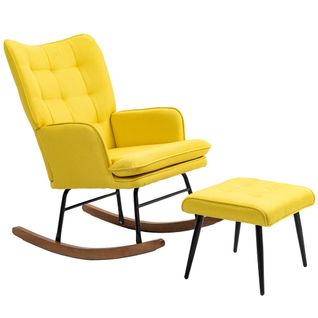 Fauteuil à Bascule Avec Pouf Relax, Lin, Jusqu’à 130kg, Beige, Pour Salon