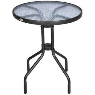 Table Ronde Ø60x70 Cm En Métal Et Verre De Sécurité Pour Balcon Ou Jardin，noir