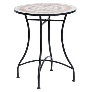 Table Mosaïque Ronde Ø60 Cm En Acier Et Céramique Orange Et Blanche，hauteur 71 Cm