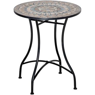 Table Mosaïque Ronde Ø60 Cm Avec Plateau En Céramique Pour Jardin Et Balcon，vert Beige Blanc