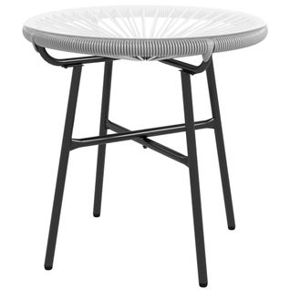 Table Bistrot Ronde En Rotin Noir/gris, Plateau En Verre, 50×50×50 cm, Terrasse Ou Balcon