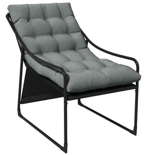 Fauteuil De Jardin En Tissu Avec Coussin Épais, Pouvant Supporter Jusqu'à 120 Kg, Gris