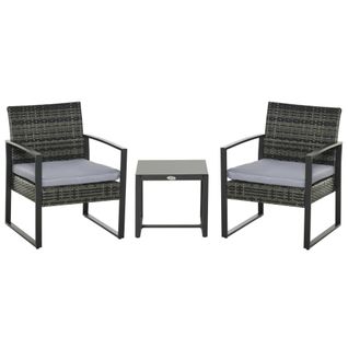 Ensemble De Mobilier De Jardin En Polyrattan Pour Deux Personnes, Étanche Et Élégant, Coussins Gris