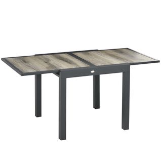 Table De Jardin 160x80x75 Cm En Aluminium Avec Plateau Extensible Aspect Bois，beige Et Gris