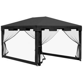 Pavillon 4x3m, Avec Parois En Filet Pour Terrasse Ou Balcon, Métal Et Pe, ,gris Foncé