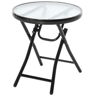 Table Ronde Pliante Ø45 Cm En Métal Avec Plateau En Verre Pour Balcon Ou Terrasse，noir