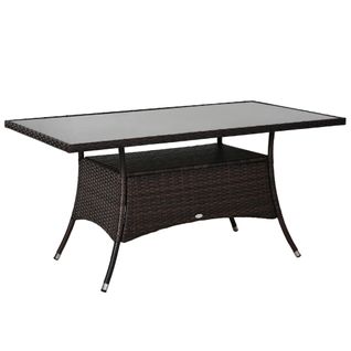 Table à Manger De Jardin En Polyrattan Et Verre 150x85x74 Cm, Brun Et Noir