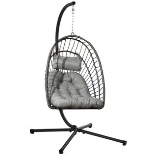Fauteuil Suspendu En Rotin Pliable Avec Support Et Coussin, 194 Cm, Gris Clair