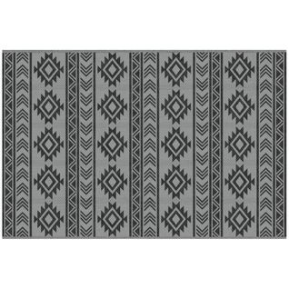 Tapis D'extérieur En Plastique Imperméable, Design Réversible, 182 X 274 Cm, Noir Et Gris