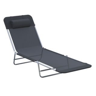 Transat De Jardin Aluminium Pliable Avec Repose-tête, Noir