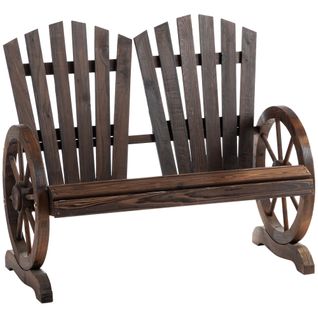 Banc De Jardin En Bois Massif, Banc Rustique Avec Accoudoirs, 108 X 66 X 95 Cm, Marron Foncé