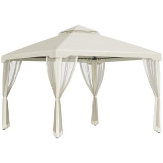 Pavillon De Jardin Métal Polyester - 300x300 Cm 4 Côtés Imperméable ,crème