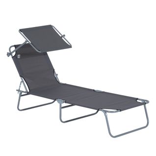 Chaise Longue Pliable En Jardin Avec Protection Solaire, Gris
