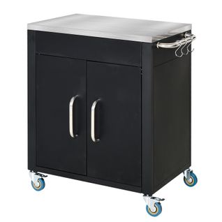 Chariot De Cuisine Avec Roulettes, Crochets Et Placard, Poignées Inox, Noir