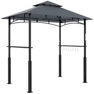 Pavillon Bbq Métal - 243x148x248 Cm LED Étagères Toit Double Anti-feu ,gris