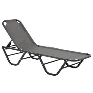 Chaise Longue En Aluminium Textilène 5 Positions, Pour Jardin Et Terrasse, Gris Noir