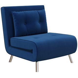 Fauteuil-lit Pliable En Velours Bleu Avec Coussin, Fonction Lit, Pour Salon Ou Chambre