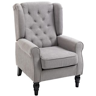 Fauteuil à Oreilles Tufté En Polyester, Pieds Bois, 74×86×102 cm, Confort Élégant, Gris