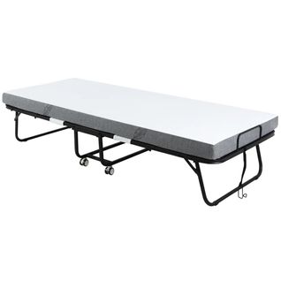 Lit pliant d’appoint avec roulettes, structure en acier et matelas en mousse, 200x75 cm