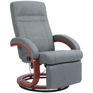 Fauteuil Relax Pivotant, Tissu, Dossier Inclinable, Accoudoirs Bois, TV, Salon, Gris