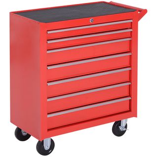 Chariot Atelier Acier 7 Tiroirs Sur Roulettes Verrouillables 150 Kg, , Rouge