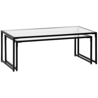 Tables 2 pcs En Acier Noir, Plateau En Verre, Style Moderne, Salon/chambre