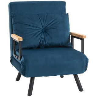 Canapé-lit Relax Avec Fonction Lit, Lit D’appoint, Coussins, Dossier Inclinable, Bleu, 63x73x81 Cm
