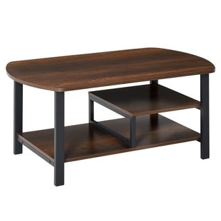 Table Basse Moderne 100×60×46 cm, Étagères, Bois Aggloméré + Acier, Couleur Brun