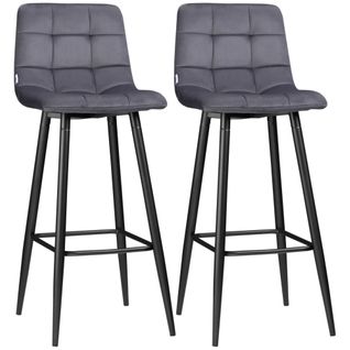 2 Tabourets De Bar Modernes En Velours, Pieds En Acier, Jusqu'à 120 Kg, 42 X 47 X 105 Cm, Gris