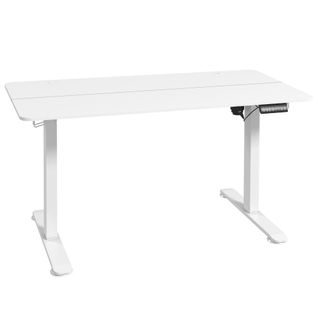 Bureau Réglable Électrique 140x70 Cm, Mémoire 4 Hauteurs, Crochets, Anti-collision, Blanc
