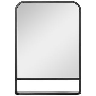 Miroir Mural Avec Étagère En Métal Moderne Élégant Rectangle Noir Pour Salon Et Couloir