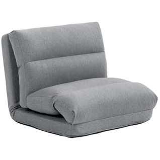 Chaise Pliante Tissu Lin, Dossier Réglable 6 Positions, Épaisseur D'assise Confortable, Gris
